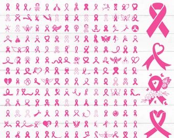 Cancer Ribbon Svg Bundle, Awareness Ribbon Svg, Pink Cancer Ribbon Svg, Breast Cancer Svg, Cricut Cut File, Clipart, Png, Instant Download