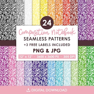 24 padrões de cadernos de composição perfeitos, papel digital para cadernos de composição, padrões para diários, designs de planejadores, papel digital para cadernos escolares
