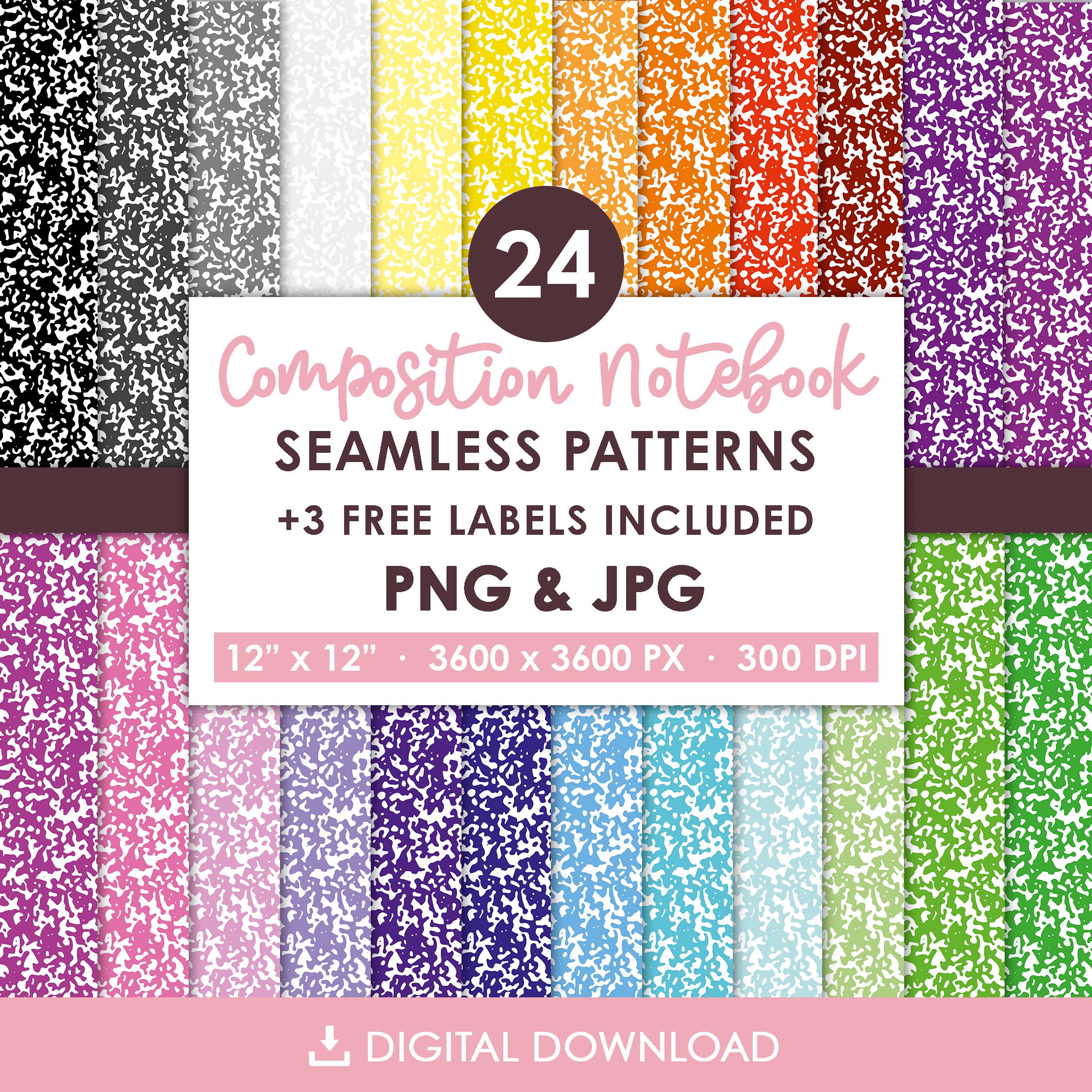 24 Seamless Composition Book Patterns, Composition Notebook Digital Paper, Journal Pattern, Planner Designs, School Notebook Digital Paper