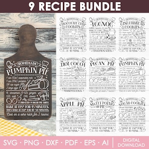 Recipe Svg Bundle, Kitchen Svg, Farmhouse Kitchen Svg, Thanksgiving Recipe, Christmas Recipe, Cutting Board, Engraving, Kitchen Decor, Dxf
