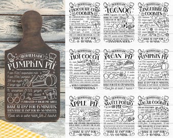 Recipe Svg Bundle, Kitchen Svg, Farmhouse Kitchen Svg, Thanksgiving Recipe, Christmas Recipe, Cutting Board, Engraving, Kitchen Decor, Dxf
