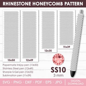 Rhinestone Pen Pattern, Bundle, Rhinestone Pen Blank Templates, SS10, Pen Template, Rhinestone Pattern, Honeycomb Pattern, Instant Download