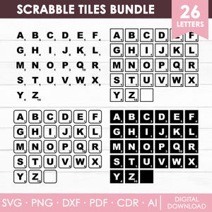 Scrabble Tiles Svg, tessere con lettere dell'alfabeto, file di taglio per tessere Scrabble, clipart per tessere Scrabble, segno di famiglia con lettere Svg, Png, download immediato