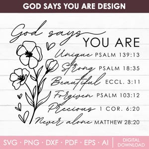 Dieu dit que vous êtes Svg, Svg inspirant, Svg chrétien, affirmations Svg, verset de la Bible Svg, couper des fichiers, sublimation, téléchargement immédiat