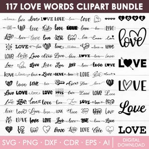 Pacote Love Svg, Love Word Svg, Love Clipart, Love Heart Svg, Heart Svg, Valentine Svg, Valentine's Day Svg, Arquivo de corte, Png, Download instantâneo