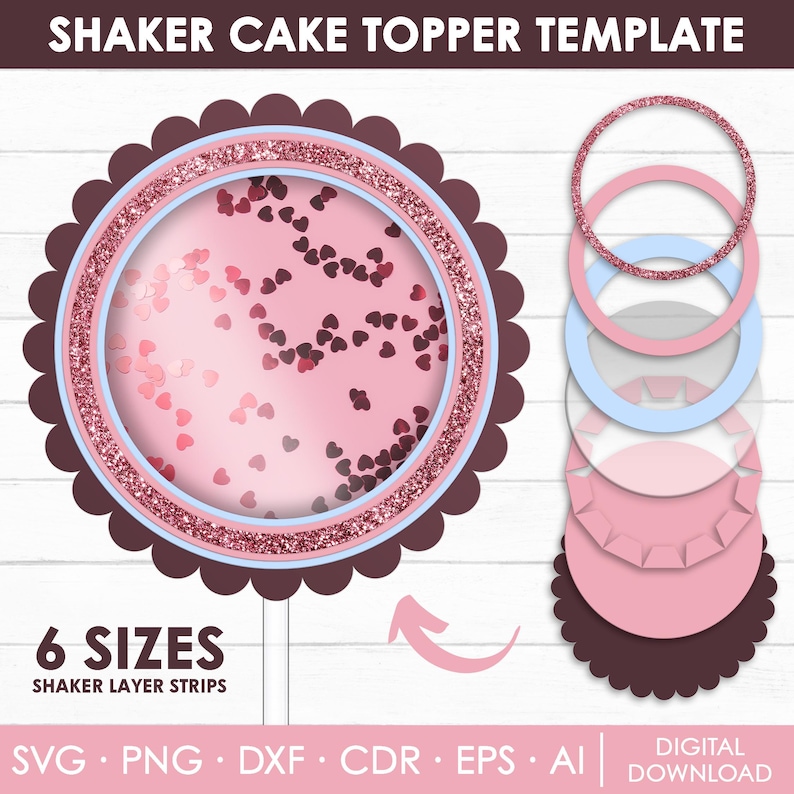 Shaker Cake Topper Svg, Shaker Layer Strips, Birthday Cake Topper Svg ...
