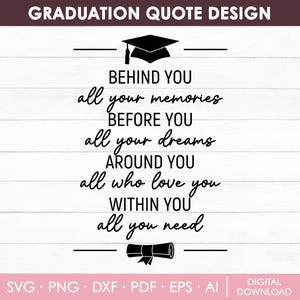 Detrás de ti, todos tus recuerdos (SVG), cita de graduación, decoración de fiesta de graduación, letrero de graduación, imprimible, descarga instantánea