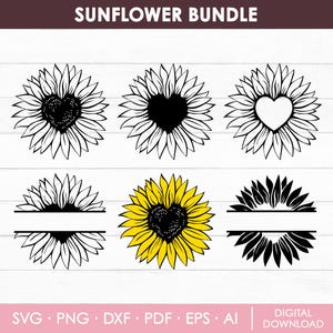 Sunflower Svg Bundle, Sunflower Svg, Floral Svg, Sunflower Vector, Split Monogram Svg, Sunflower Clipart, Flower Svg, DIY, Instant Download