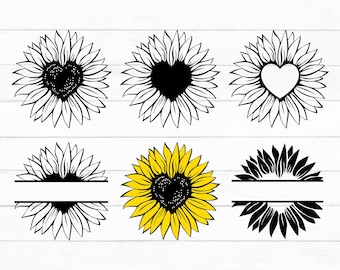 Sunflower Svg Bundle, Sunflower Svg, Floral Svg, Sunflower Vector, Split Monogram Svg, Sunflower Clipart, Flower Svg, DIY, Instant Download