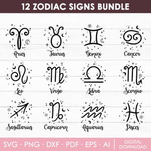 Pacchetto segni zodiacali Svg, Zodiaco Svg, Clipart zodiaco, Zodiaco Png, Simboli zodiacali Svg, Regalo oroscopo, File Svg per Cricut, Download immediato