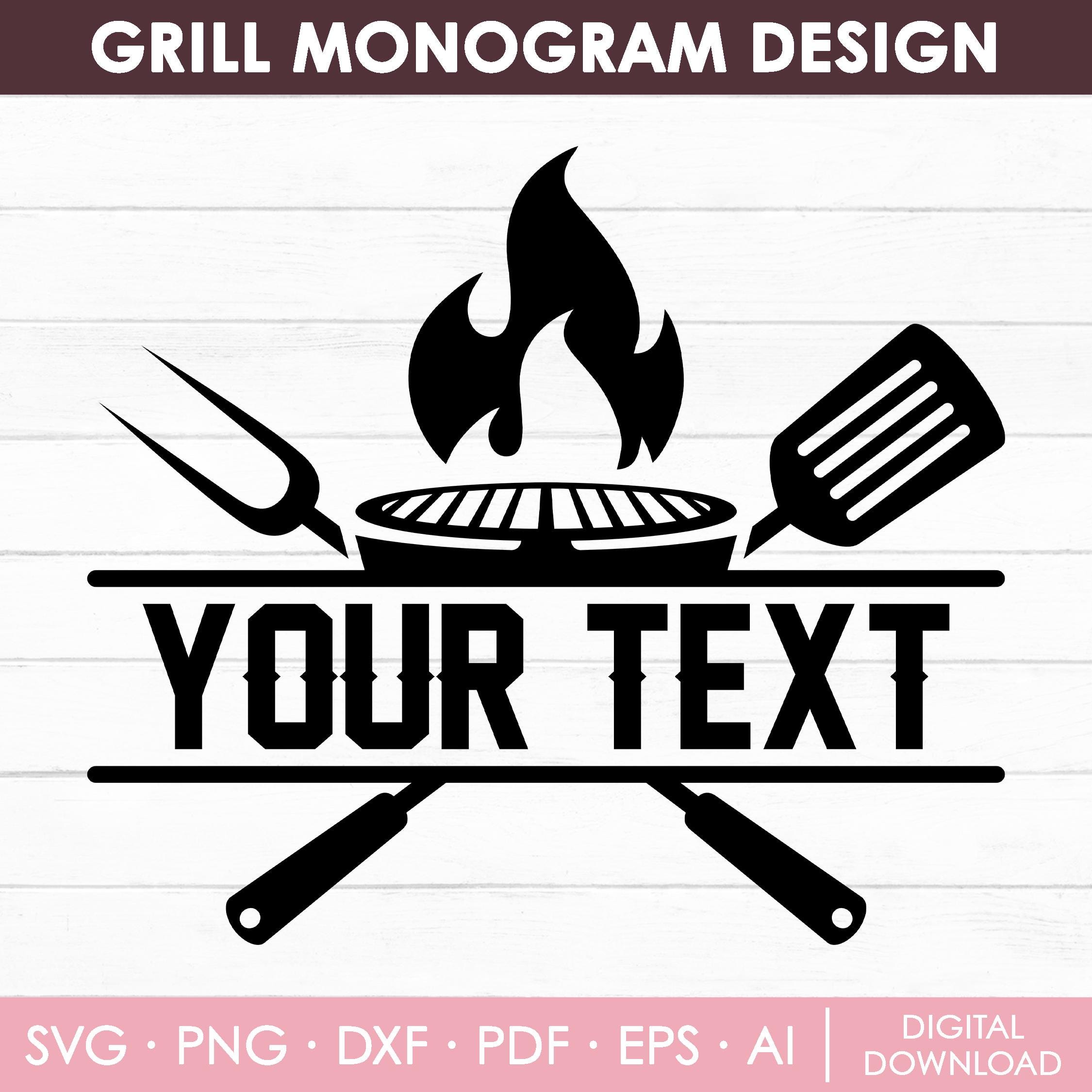 Grillen SVG, BBQ Grill Schmuck, Barbeque Clipart, Grill Monogramm SVG, Grill Master SVG, Benutzerdefinierter Text Name, Grill Papa dafür, DIY, Instant Download