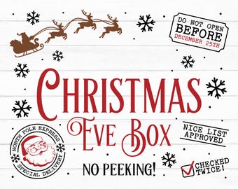 Editable Christmas Eve Box Svg, Christmas Eve Crate Svg, Xmas Box Svg, Glowforge, Cricut, Silhouette, DIY, Cut Files, Png, Instant Download