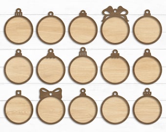 Archivos SVG para adornos en blanco, adornos de madera personalizados, adornos redondos, archivos láser para adornos, adornos navideños, proyectos DIY, descarga instantánea