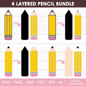 Lápis em camadas Svg, Lápis Svg, Escola Svg, Presentes para professores Svg, Ornamento de volta às aulas Svg, Arquivos de corte, Cricut, Silhueta, Download instantâneo