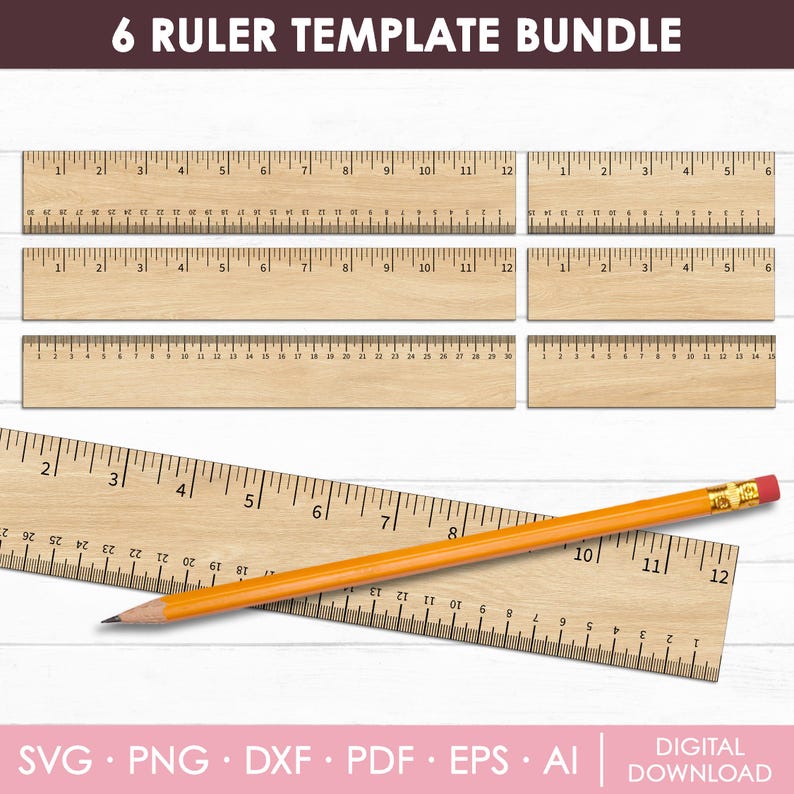 Themed Ruler Inches Laser Cut Ruler Bundle, Inches and Centimeters, Horizontal Ruler ...