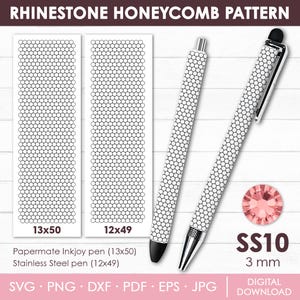 Rhinestone Pen Pattern, Bundle, Rhinestone Pen Blank Templates, SS10, Pen Template, Rhinestone Pattern, Honeycomb Pattern, Instant Download