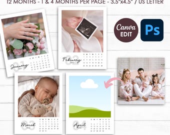 2026 Photo Calendar Template, Custom Photo Calendar, Magnetic Mini Photo Calendars, Desk Calendar, Printable, PSD, Canva Editable
