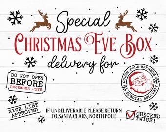 Editable Christmas Eve Box Svg, Christmas Eve Crate Svg, Xmas Box Svg, Glowforge, Cricut, Silhouette, DIY, Cut Files, Png, Instant Download