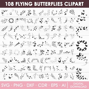 Pacote de Borboletas Voadoras Svg, Borboleta Svg, Clipart de Borboleta, Enxame de Borboletas Svg, Silhueta de Borboleta, Arquivos de Corte, PNG, Download Instantâneo