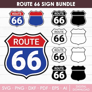 Route 66 Sign Svg-bundel, historische Route 66 Sign Svg, Route 66 Svg, gesneden bestanden, Solid & Outline teken, Clipart, Vector, Cricut, silhouet