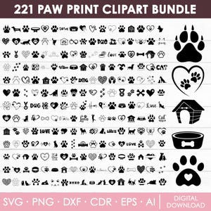 Bundle Svg empreinte de patte, Svg coeur patte, Svg de patte de chien, Svg de patte de chat, Svg de patte, Svg de patte d'animal, Clipart empreinte de patte, Png, fichiers coupés, téléchargement immédiat