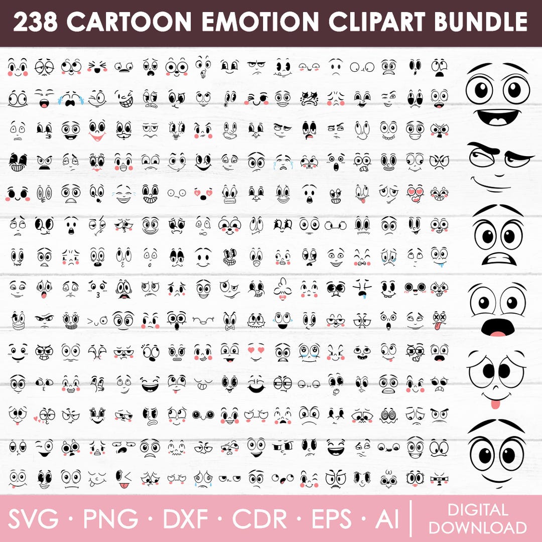 Cartoon Emotion Faces Svg Bundle, Kawaii Face Svg, Cute Funny Face Svg ...