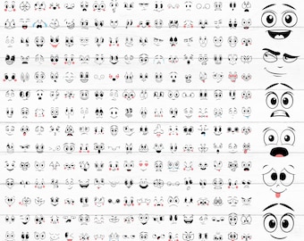 Paquete SVG de caras de dibujos animados, caras kawaii, caras divertidas, emojis, imágenes prediseñadas de caras de dibujos animados, archivos recortados, descarga instantánea
