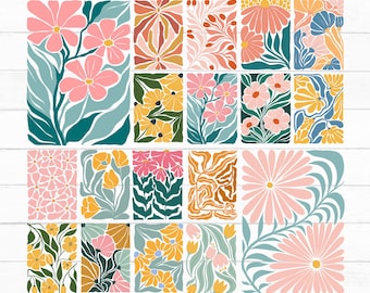 Abstracte bloemen SVG-bundel, Deense bloemen SVG, Retro bloemen SVG, Boho bloemen SVG, Boho bloemen SVG, Groovy bloemen SVG, PNG, Digitale download
