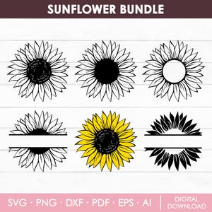 Sunflower Svg Bundle, Sunflower Svg, Floral Svg, Sunflower Vector, Split Monogram Svg, Sunflower Clipart, Flower Svg, DIY, Instant Download