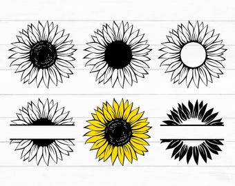 Sunflower Svg Bundle, Sunflower Svg, Floral Svg, Sunflower Vector, Split Monogram Svg, Sunflower Clipart, Flower Svg, DIY, Instant Download