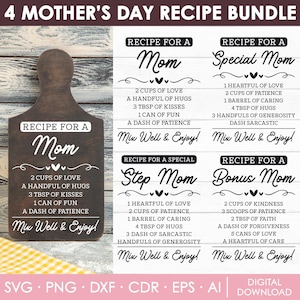 Mom Cutting Board Svg, Mother&#39;s Day Svg, Kitchen Svg, Cutting Board Svg, Recipe For Mom, Step Mom Svg, Bonus Mom Svg, DIY, Instant Download