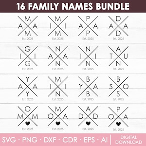 Pacchetto di nomi di famiglia in formato SVG, Famiglia fondata nel 2025 in formato SVG, Abiti di famiglia in formato SVG, Papà in formato SVG, Mamma in formato SVG, Mini in formato SVG, Zia in formato SVG, Famiglia in formato SVG, Fai da te, Download istantaneo