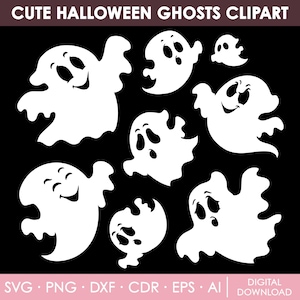 Cute Ghost Svg Bundle, Ghost Clipart, Halloween Svg, Ghost Outline, Ghost Silhouette, Ghost Vector, Boo Svg, Spooky Svg, Instant Download
