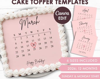 2026 Burn Away Cake Topper Kalendervorlage, benutzerdefinierter quadratischer Kuchentopper, bedruckbarer Kalender, Geburtstagskuchendeckel, bedruckbar, Canva bearbeitbar