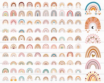 100 Boho Rainbow Svg BUNDEL, schattige Rainbow Svg, Boho Rainbow Clipart, Rainbow Svg, handgetekende regenboog, Boho Stickers, png, digitale download