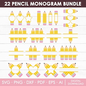 Pacote de lápis Svg, lápis Svg, escola Svg, nome de lápis Svg, monograma de lápis de professor de escola, arquivos de corte, Cricut, silhueta, download instantâneo