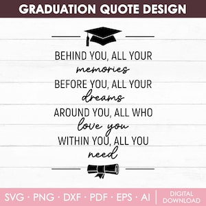 Detrás de ti, todos tus recuerdos (SVG), cita de graduación, decoración de fiesta de graduación, letrero de graduación, imprimible, descarga instantánea