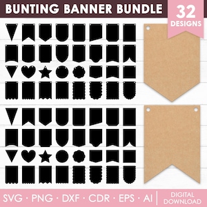 Pacote de Banners de Bandeirinhas SVG, Banners SVG, Modelo de Banner, Bandeiras de Bandeirinhas SVG, Flâmulas SVG, Guirlanda de Aniversário, Arquivos Recortados a Laser, Download Instantâneo