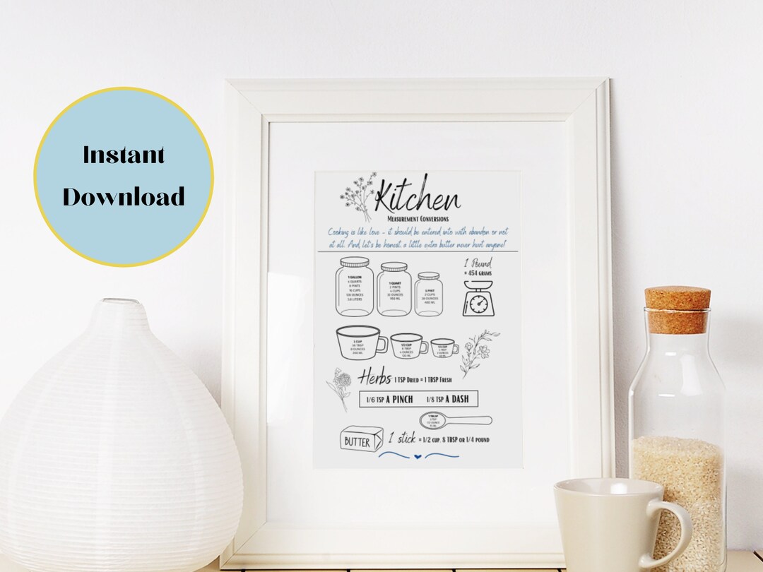 Kitchen Measurement Conversion Chart Kitchen Measurement PDF - Etsy