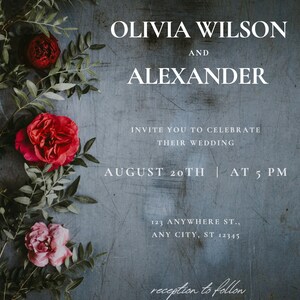 Wedding Invitation - Red & Pink Flower Grey Theme template