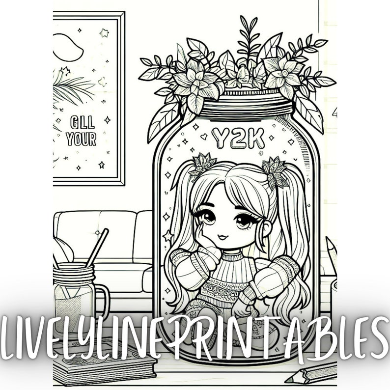 Y2K Girl Aesthetic Printable Coloring Pages Collection of 12 Nostalgic