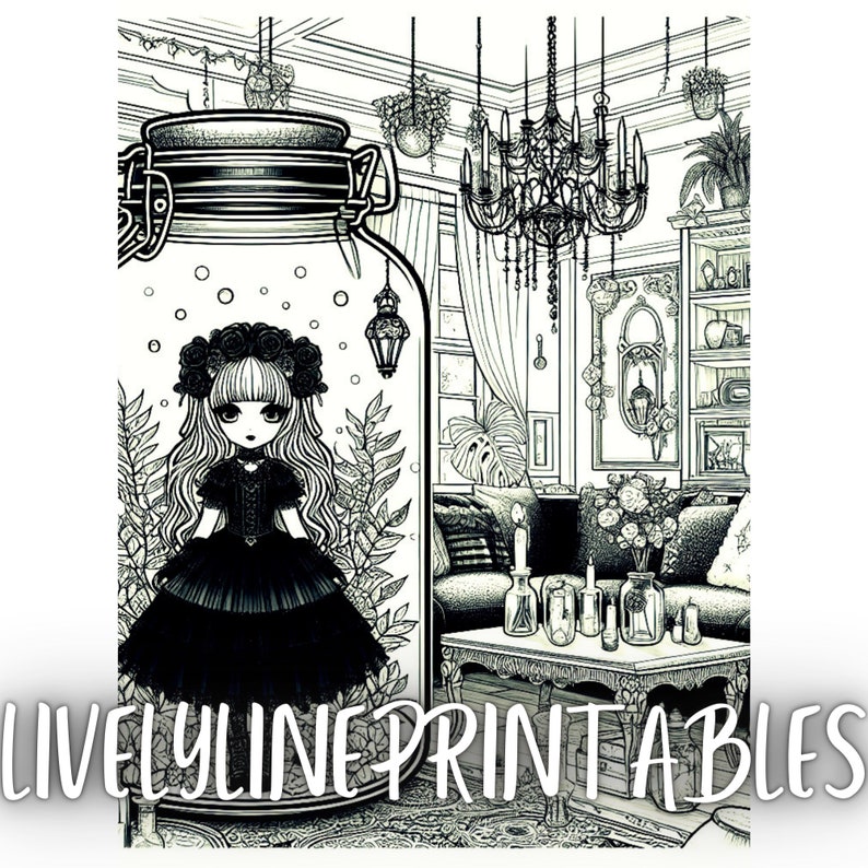 Gothic Girl Aesthetic Printable Coloring Pages Collection of 12 Dark