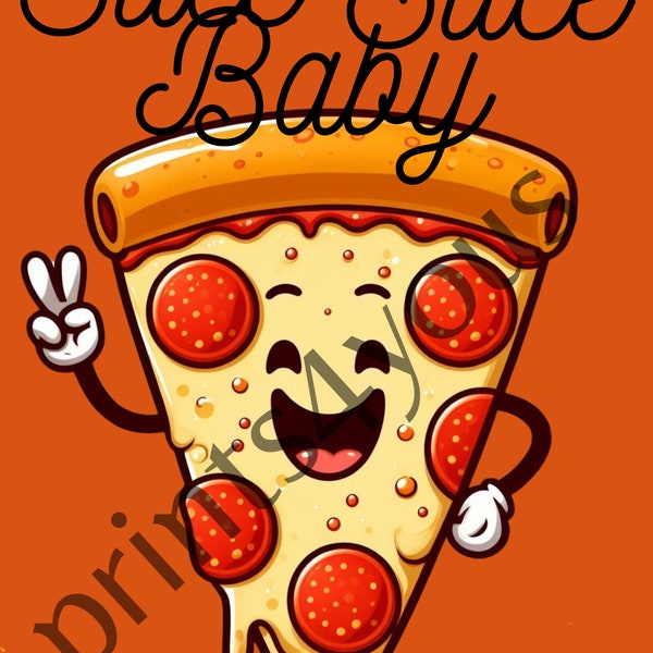 Pizza Wall Art | Funny Art | Digital Print | PNG file | High-quality Resolution | Song Art | Pun Art | Pepperoni Pizza | Peace Sign | Smile