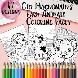 Puede incluir: Un conjunto de 17 páginas para colorear en blanco y negro con animales de granja. Los animales incluyen una vaca, un cerdo y una oveja. Las páginas son perfectas para los niños que les encanta colorear.