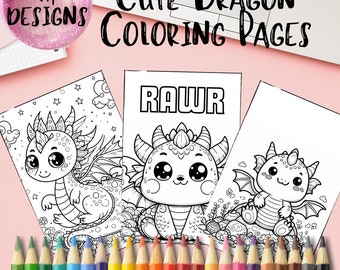 Drachen Printable Kinder Malseiten - Sammlung von 14 entzückenden Drachen Designs