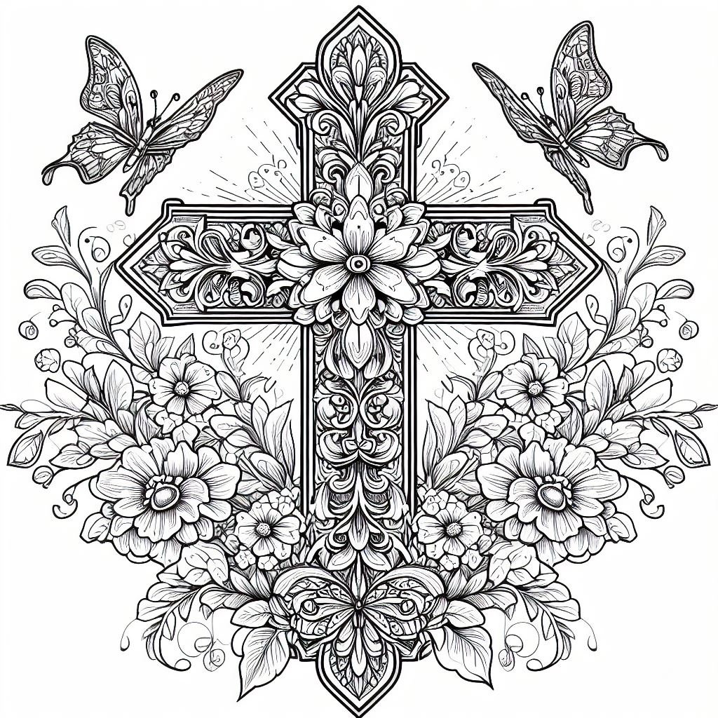 Divine Designs: A Collection of 20 Exquisite Cross Coloring Pages