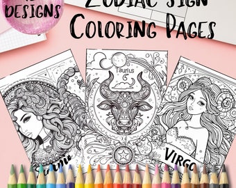 Zodiac Wonders: Printable Coloring Pages - Collection of 12 Zodiac Signs