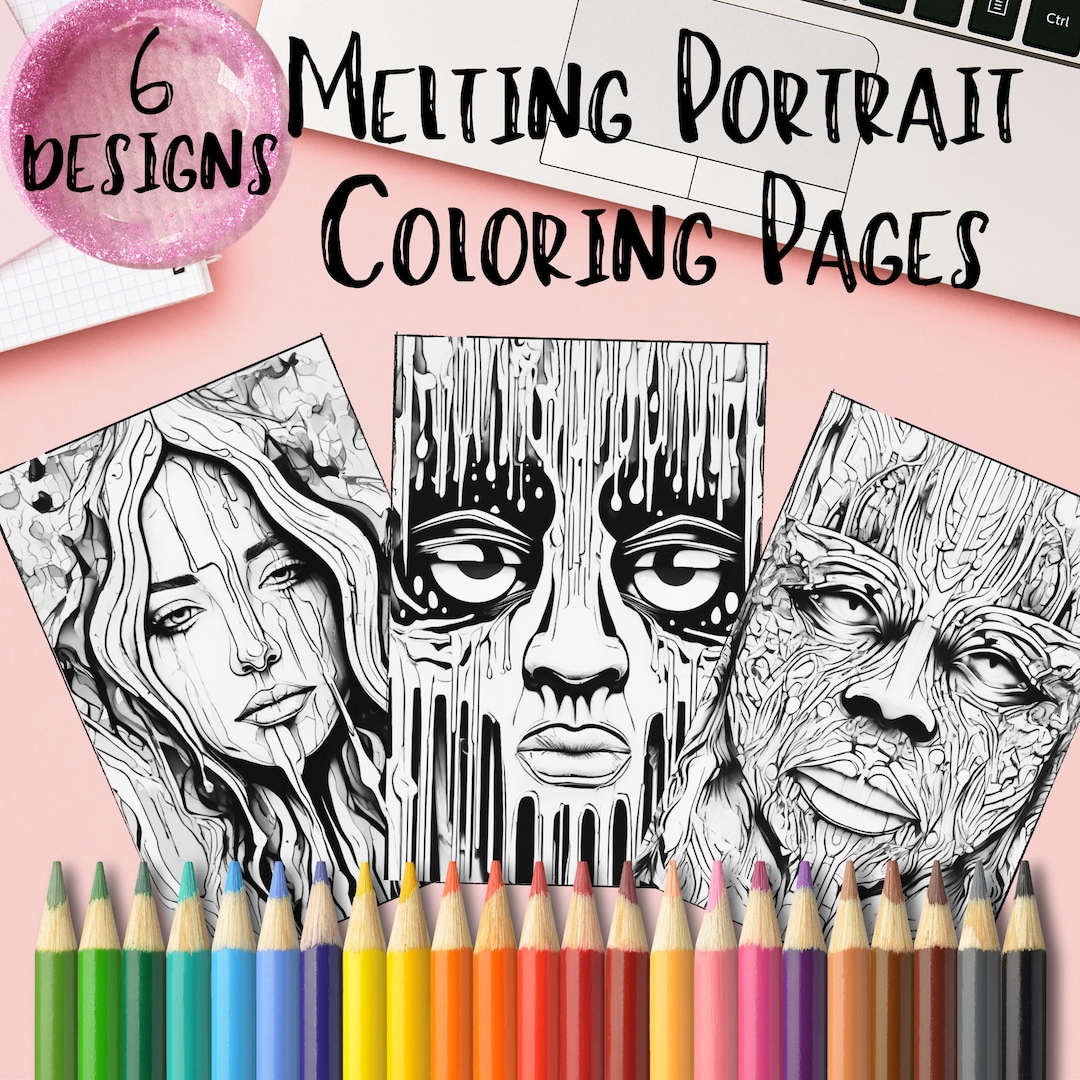 Abstract Face Portrait Coloring Pages Collection of 6 Melting Faces - Etsy