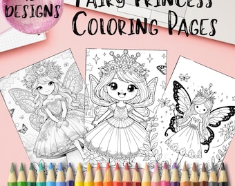 12 pages à colorier de princesse fée | PDF imprimable en CMJN | Téléchargement numérique instantané | Coloriage magique pour tous les âges