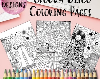 Retro Disco Printable Coloring Pages - Collection of 27 Retro 70s Designs
